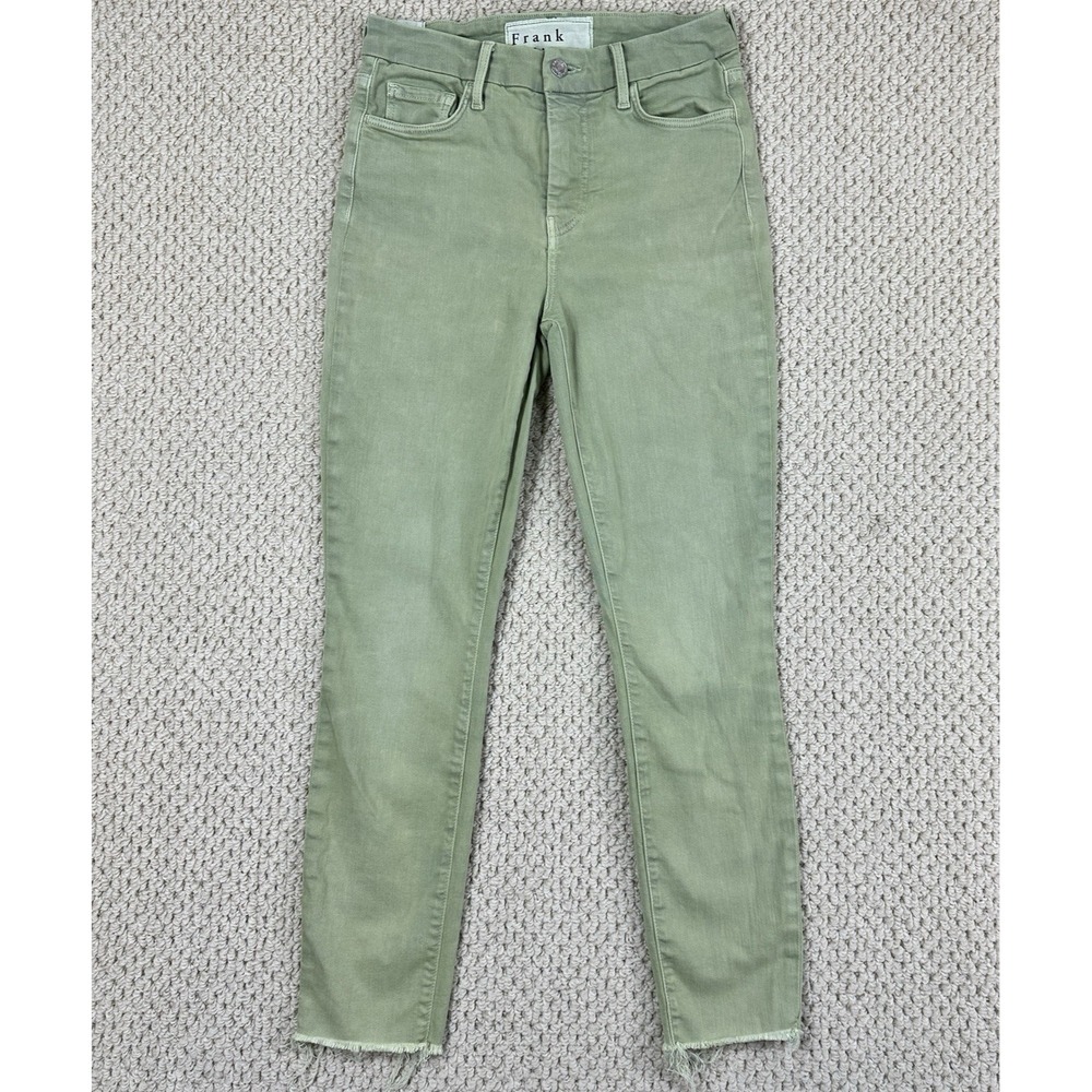 Frank & Eileen Sligo Jeans Women 26 Green Crop Skinny Fit Raw Hem Pants USA Made